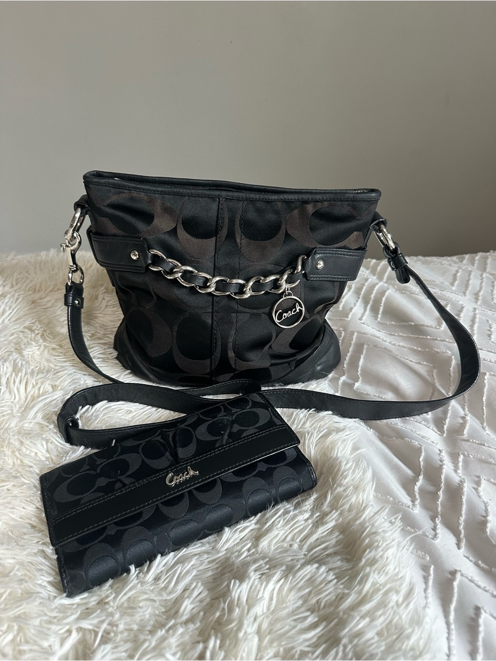 Coach Black Signature Crossbody Bag with Matching Wallet